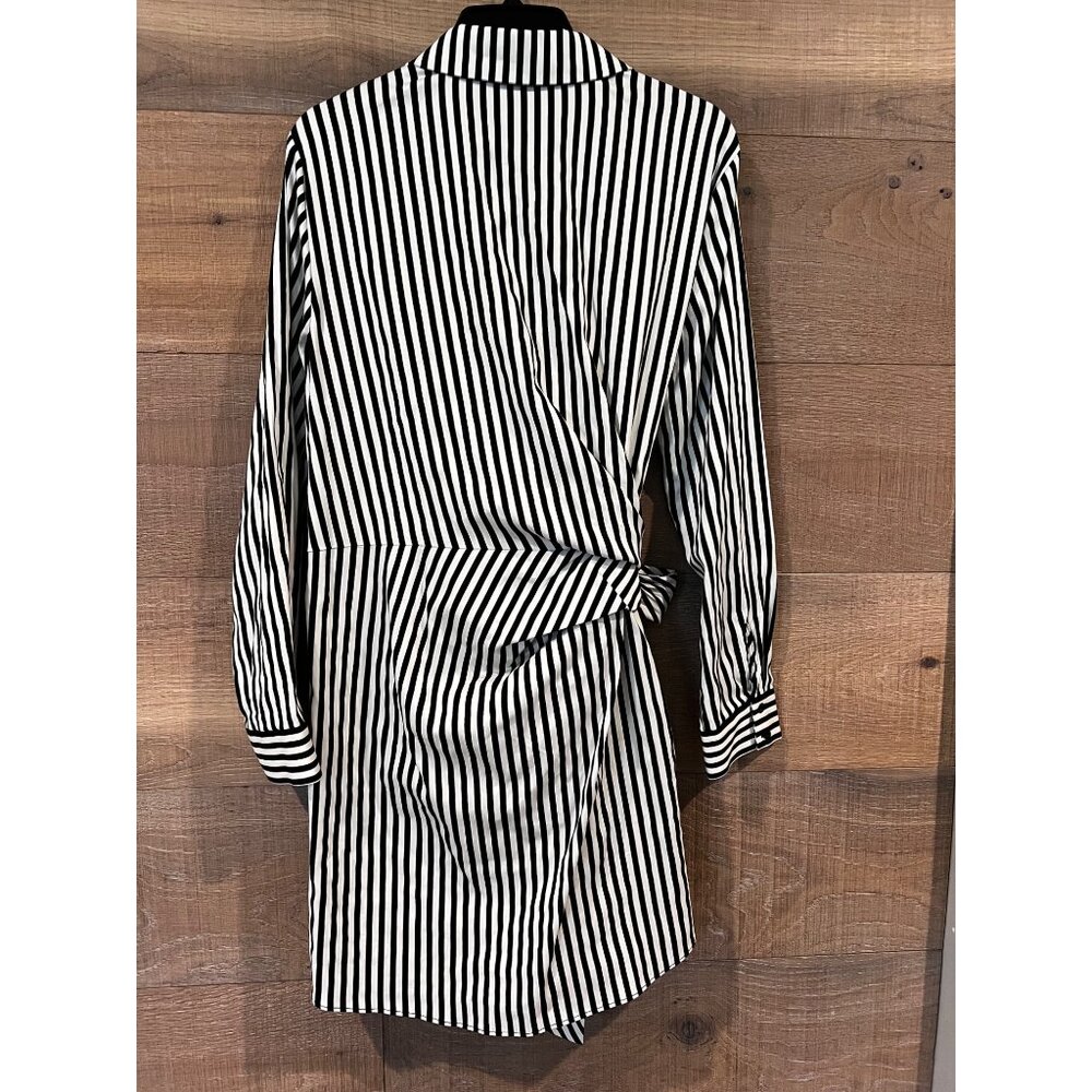 Alice + Olivia REINA DRAPED STRIPPED SHIRT DRESS size L NWOT - Picture 7 of 11